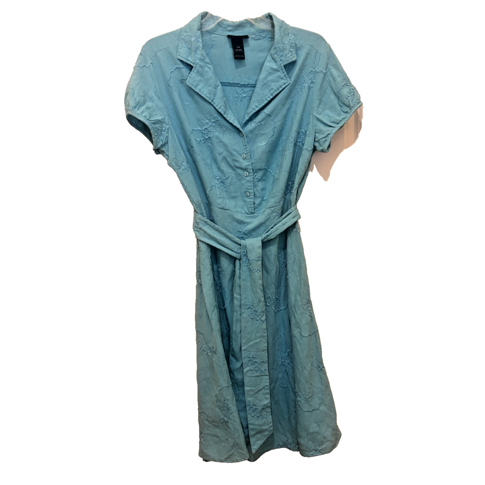 Women's Lane Bryant Linen Blend Blue Button Embroiderd Maxi Dress 14W